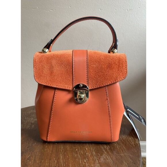 NWT Viola Castellani Papaya Orange Leather‎ Handbag Purse Backpack Convertible main image 14